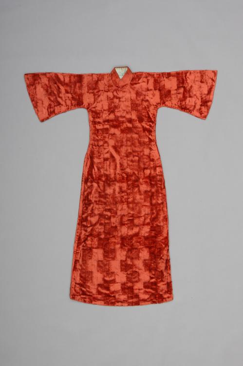 朱红色丝绒套头式女夹袍