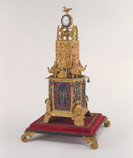 铜镀金嵌玛瑙银花规矩箱音乐表