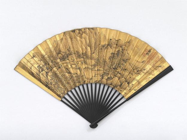 画秋林书屋并自书七言律诗成扇