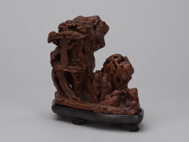 竹雕山石老人图山子