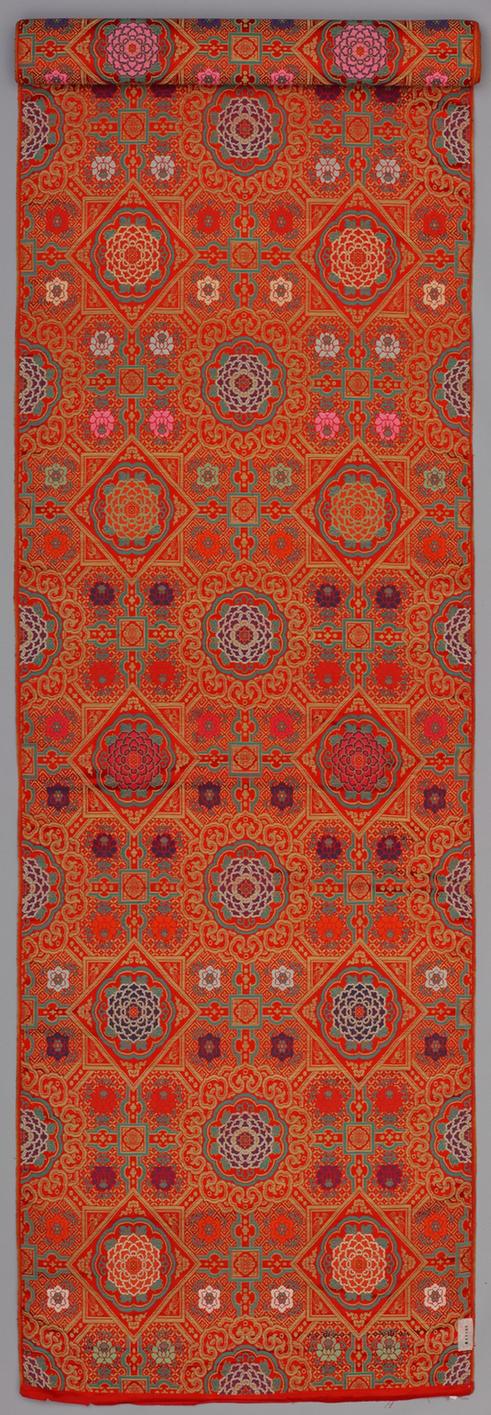 红色地富贵如意纹织金天华绵