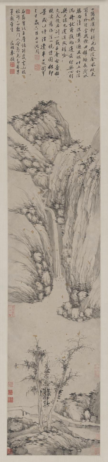 沈周溪山晚照图轴