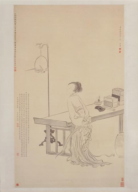 调鹦仕女图轴