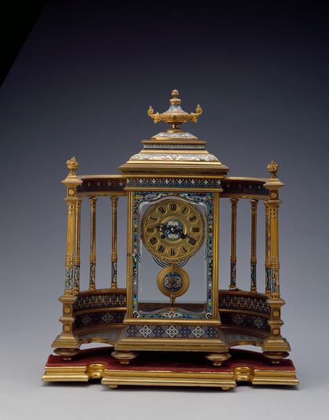 铜镀金珐琅围屏式钟