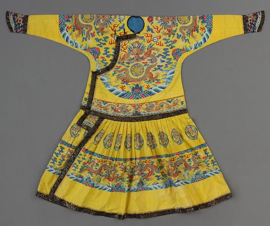 明黄色缂丝彩云金龙纹男夹朝袍