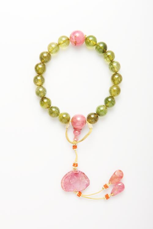 黄碧玺带米珠十八子手串