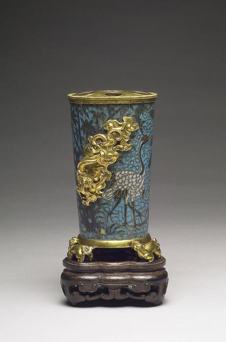 景泰款掐丝珐瑯鹿鹤长春花插