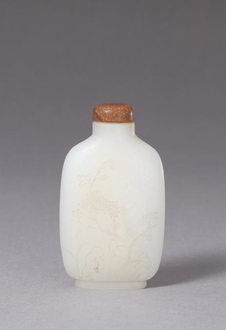 白玉刻诗花卉鼻烟壶