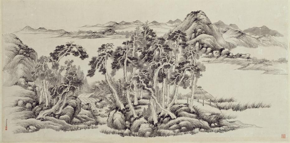 弘旿松林远岫图轴