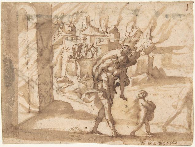 attributed to Francesco Allegrini--Aeneas Carrying Anchises in the Burning