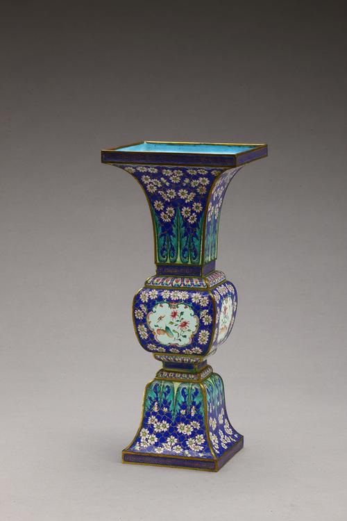 乾隆款画珐琅五供-冰梅开光花果纹花觚