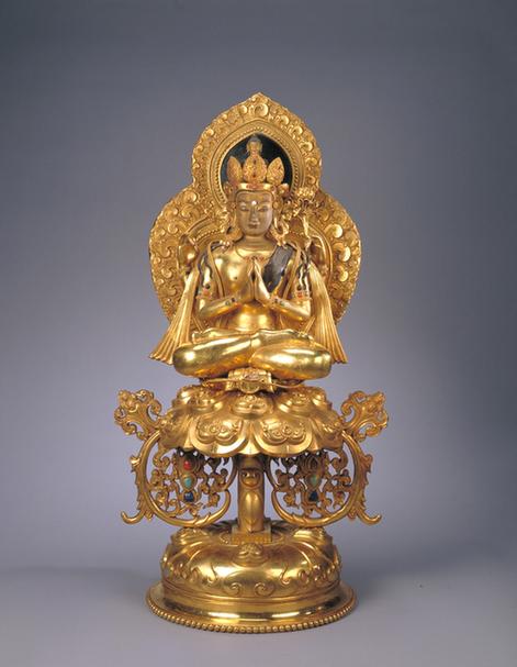 金带背光座嵌珠宝佛