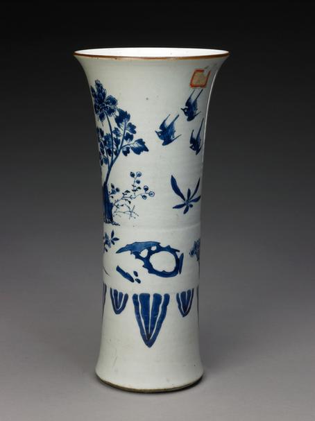 青花花鸟图花插