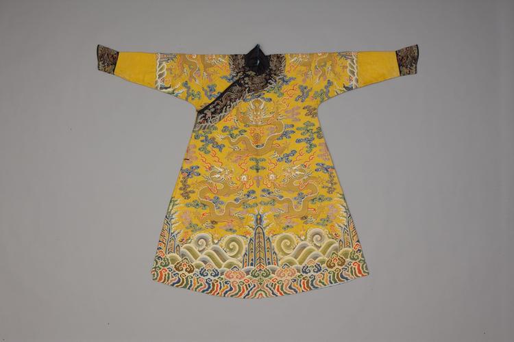 明黄色彩云金龙纹妆花绸男夹龙袍