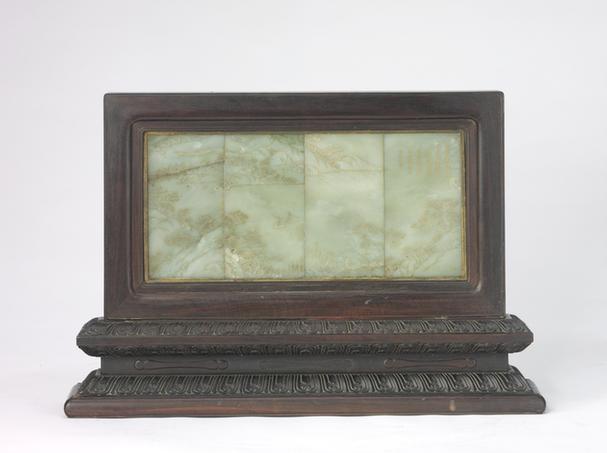 木座青玉沈周山村图插屏