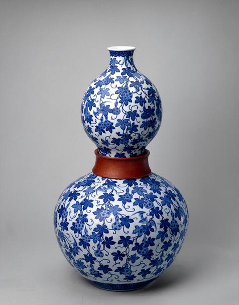 青花万代葫芦蝙蝠纹活环葫芦瓶