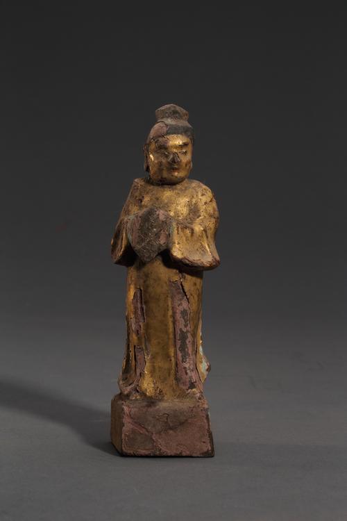 木雕金彩文吏像