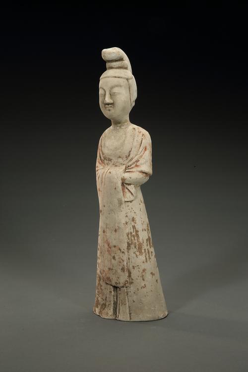 陶画彩拱手女立俑