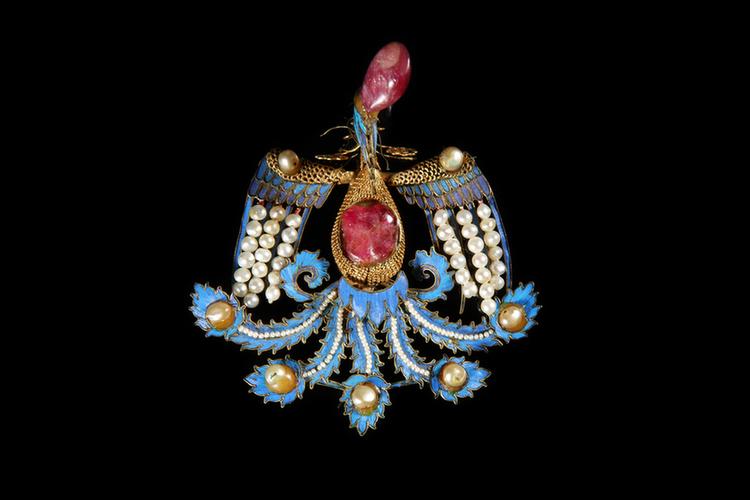 银镀金点翠嵌珠石凤