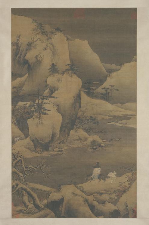 明人踏雪寻梅图轴