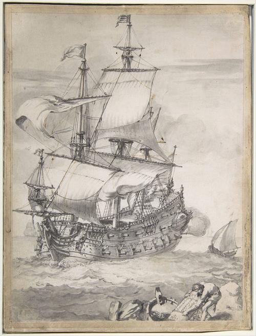 Pierre Puget--A Frigate at Sea