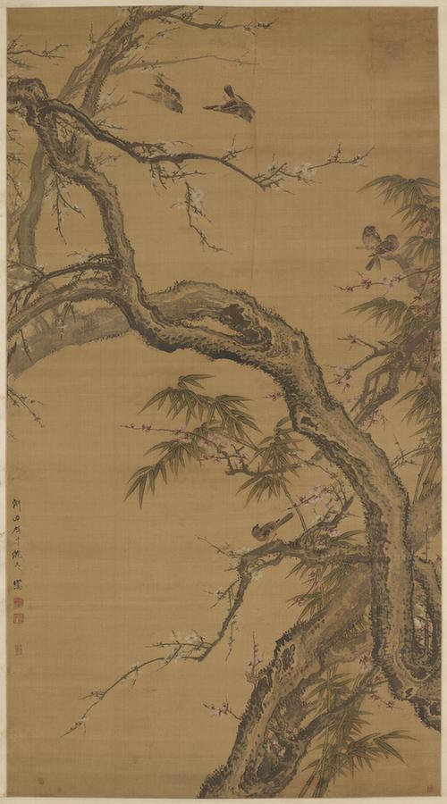 梅花双雀图立轴