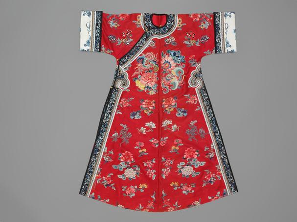 大红色纱绣百花纹单氅衣