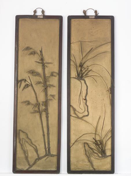 紫檀木边嵌铜字纹中堂