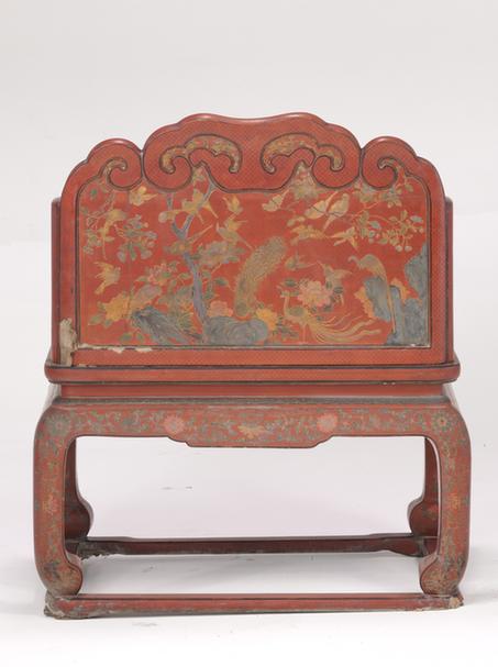 红漆彩绘花鸟纹宝座
