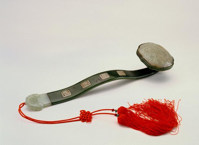 碧玉嵌白玉如意