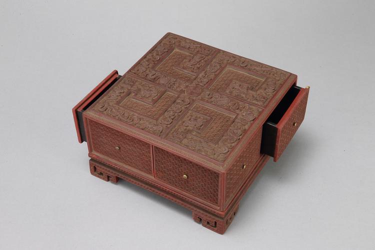 剔红锦地花果暗八仙纹方匣