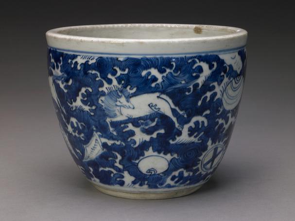 青花海马图小缸