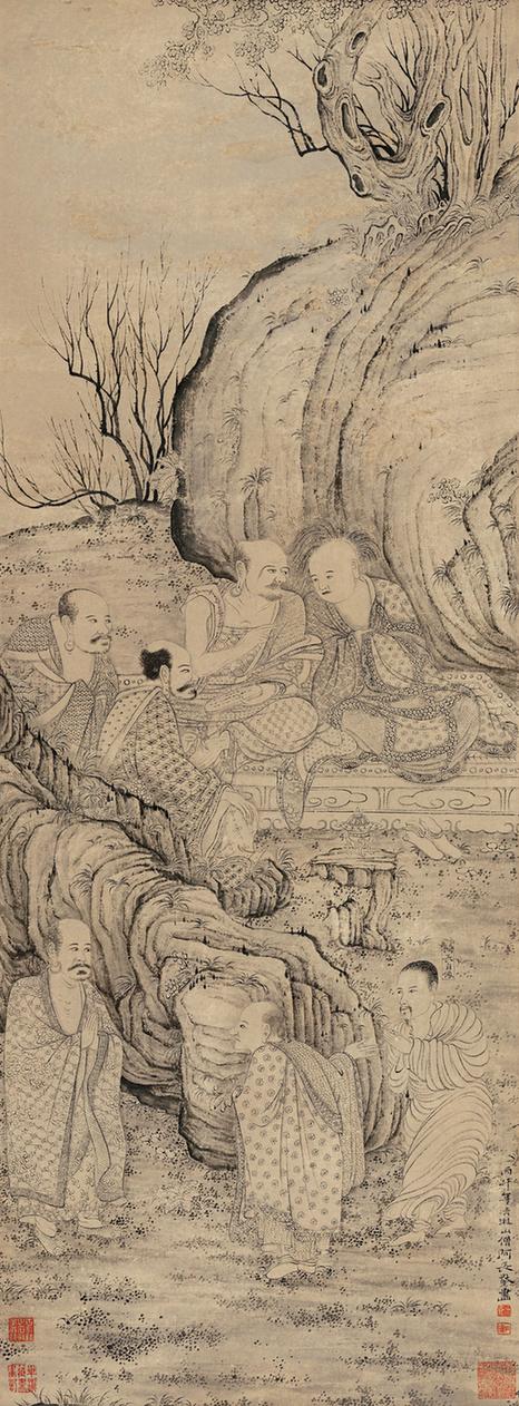 罗汉图轴四条屏