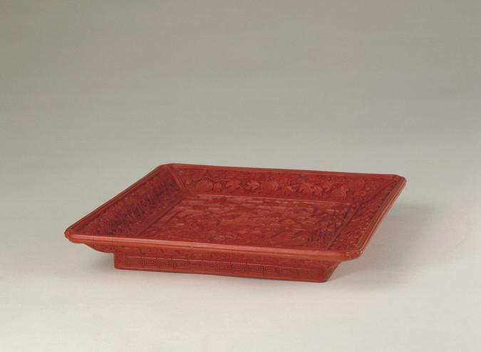 剔红芦雁图方形委角盘