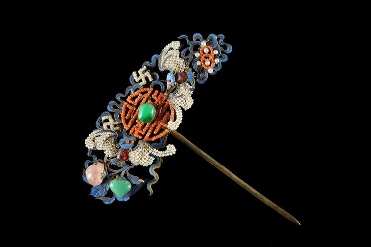 点翠镶料珠万蝠葫芦纹头花