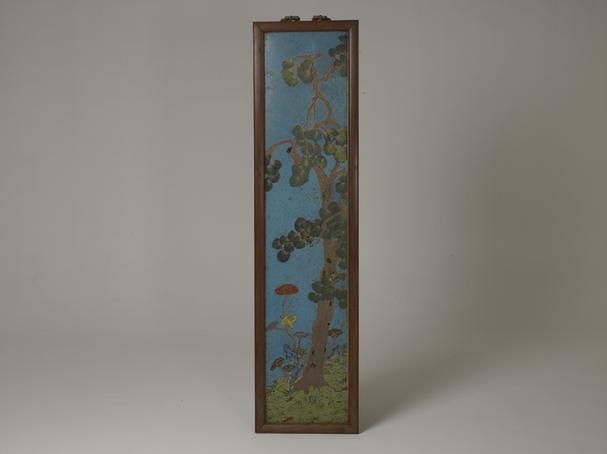 花梨木边嵌珐琅寿字花卉图挂屏