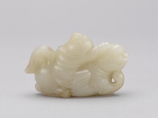 白玉婴童骑兽式笔架