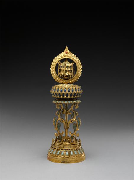 铜鎏金嵌玻璃八宝-盖