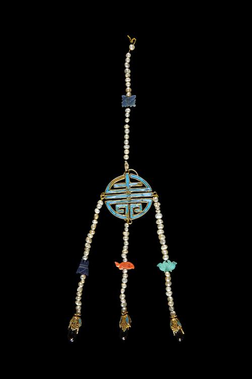 银镀金点翠穿珠寿字纹流苏