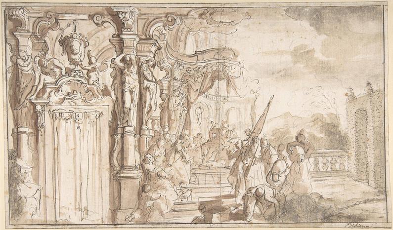 carlo Galli Bibiena--Design for a Stage Set Solomon Receiving the Queen