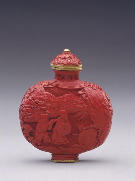 剔红采芝图鼻烟壶