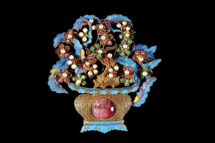 银镀金嵌宝石花盆形簪