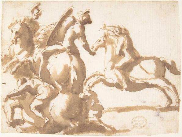 attributed to Francesco Allegrini--Four Horsemen in Battle