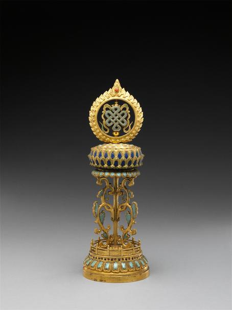 铜鎏金嵌玻璃八宝-肠