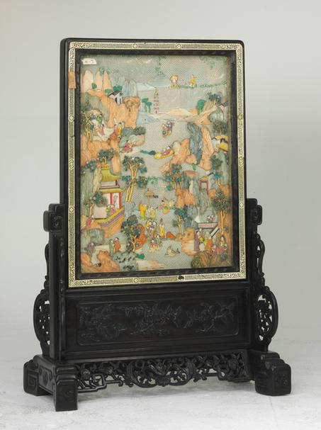 木座嵌染骨群仙祝寿图插屏