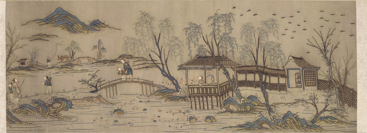 本色纳纱加绣春牛图卷