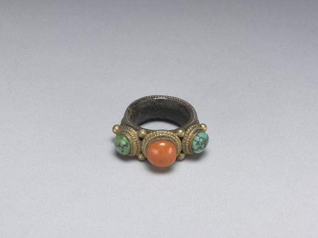 银镶珊瑚松石戒指