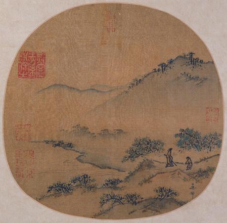 郊园曳杖图纨扇页