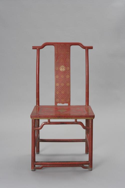木红漆描金万蝠团花曲水双喜字纹椅子