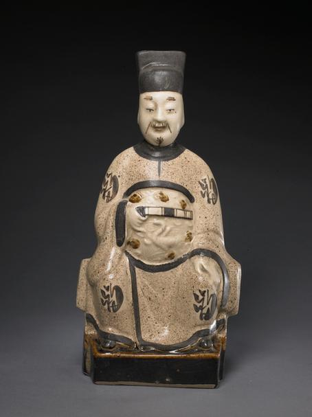 米釉瓷黑彩福字文官坐像